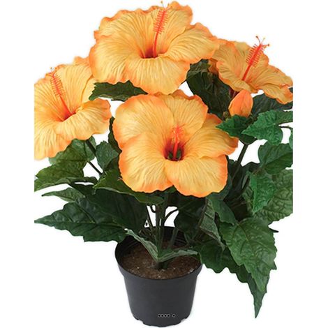 Hibiscus artificiel en pot H 38 cm 6 têtes Orange Safran (1/2)
