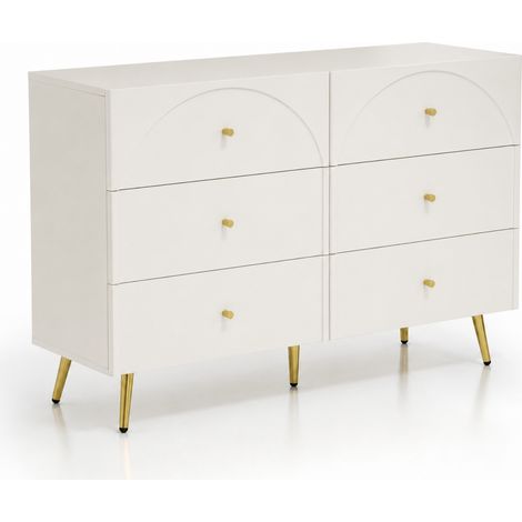 Cassettiera 6 Cassetti Mobile Capiente Contenitore Per Camera Da Letto Ingresso Cameretta Stanza Ospiti Design Moderno Minimal Piedini Dettagli Oro 120 X 40 X 85 Cm Bianco (1/5)