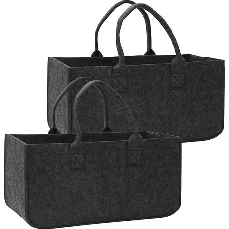 Wolketon Pack de 2 bolsas de fieltro plegables para leña, 50 x 25 x 25 cm, 5 mm, Gris oscuro (1/5)