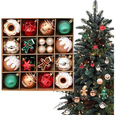Bonhomme en pain d'épices décoration sapin, boule de Noël pendentif incassable, lot ornements festifs pour maison, café, hôtel (1/5)
