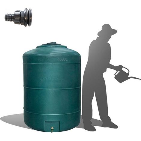 Récupérateur Eau de Pluie Hors-sol Rond 1000 Litres DS Eau Vert avec connectique d'entrée Garantie 5 ans (1/4)
