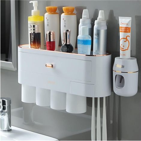 Zahnputzbecherhalter, freistehendes Aufbewahrungsset, an der Wand montierter Zahnbürstenhalter für das Badezimmer (1/5)