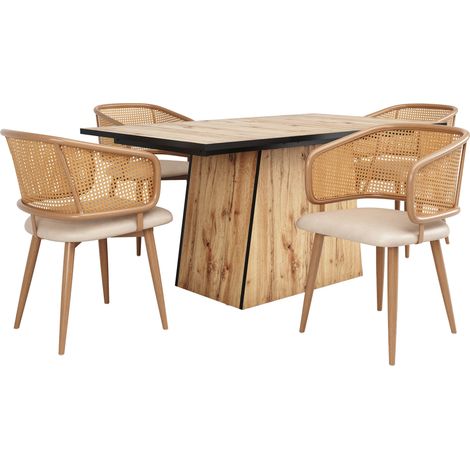 Lot de 4 Chaises de Salle à Manger en Fer, Cuir PU et Velours, Beige et Marron (1/5)