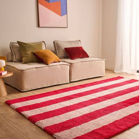 Tapis intérieur rayures rouge et rose - Pablo 200 x 280 cm