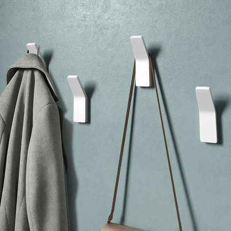 Mai & Mai Kleiderhaken Garderobenhaken 4 Stück in Weiß, Wandhaken zum Bohren oder Kleben für Schlafzimmer, Badezimmer, Kleiderschrank, Wohnzimmer Stalo-13 (1/5)