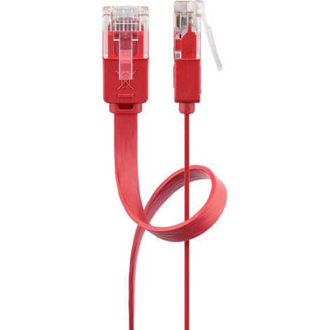 CAT 6 cavo patch piatto U/UTP, rosso, conduttore di rame (CU). Lunghezza del Cavo 1 m (1/5)