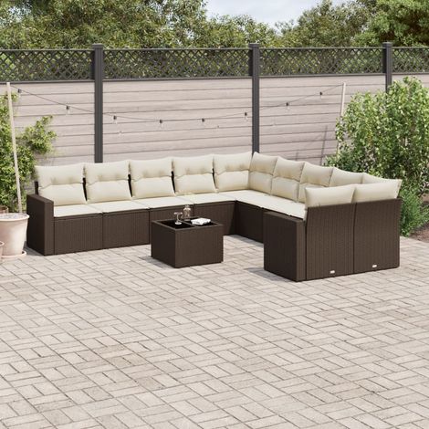 Set de sofás de jardín 11 pzas cojines ratán sintético marrón vidaXL (1/3)