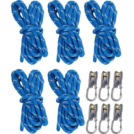 Kit de tendeur de corde, 6 pièces, boucles en alliage, 5 pièces, cordes rétractables pour la construction de tente de Camping, fixation d'auvent, hamac, équipement d'extérieur (1/5)