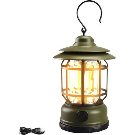 Ulisem Vintage Storm Lantern, lampada LED portatile ricaricabile, lampada elettrica da campeggio, lanterna LED per esterni, luminosità regolabile a 200 lumen per pesca, escursionismo e campeggio (batt (1/4)