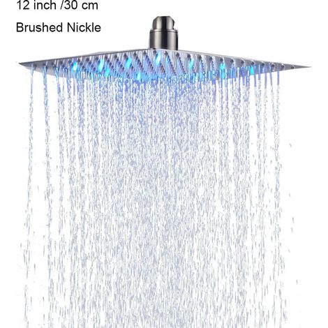 Pommeau de douche à effet pluie LED (12 pouces brossé), éclairage carré en acier inoxydable à couleurs changeantes (1/3)