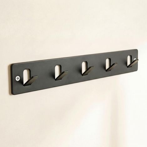 doporro Appendiabiti da Parete con 5 Ganci, Attaccapanni da Muro in Metallo, Strato Antiruggine, Ganci Appendiabiti per Camera da Letto, Ingresso, Cucina, Bagno, Nero, Stalo-14 (1/5)