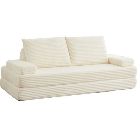 Sofá cama modular de pana beige de 211,5 cm con respaldos triangulares y reposabrazos móviles (1/5)