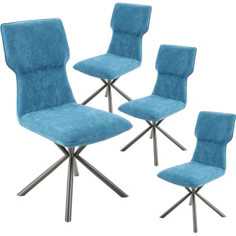 Lot de 4 chaises design en tissu chiné bleu et piètement étoile métal noir - ASTER (1/3)