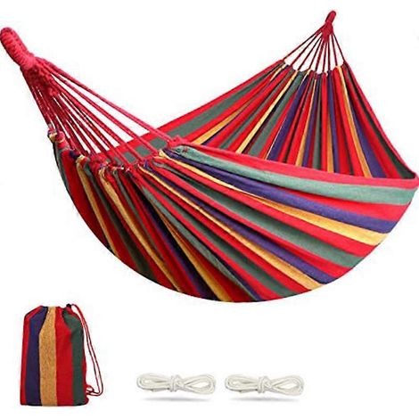 Hamac anti-basculement en toile épaisse, hamac de camping et de loisirs simple et double, balançoire en bois courbé pour l'intérieur et l'extérieur (1/4)