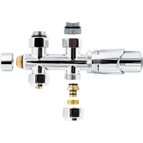 Anschlussgarnitur Mittelanschluss Heizkörper Multiblock Durchgang Chrom OVP Anschlussgarnitur Mittelanschluss Multiblock Durchgang Chrom 1/2" PEX 16 x 2mm Konus M30 (1/4)