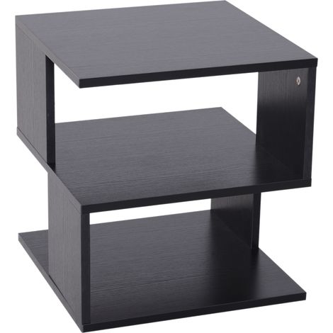 Mesa auxiliar cuadrada 3 niveles 3 estantes abiertos almacenaje 40x40x43 cm Noir