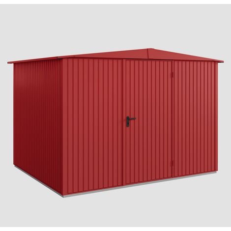 Hörmann Ecostar Metall-Gerätehaus Trend mit Satteldach Typ 3, 324 x 248 cm, purpurrot, 7,2 m², 1-flüglige Tür