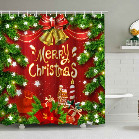 180 x 180 cm großer Duschvorhang mit Weihnachtsmotiv, Weihnachtsmann und Rentier, Badezimmer-Dekorationsset, wasserdichtes Material, inklusive 12 Haken