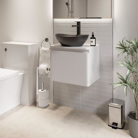 Bathroom Cloakroom Vanity Unit Wall Mounted Countertop Basin White Gloss 500mm