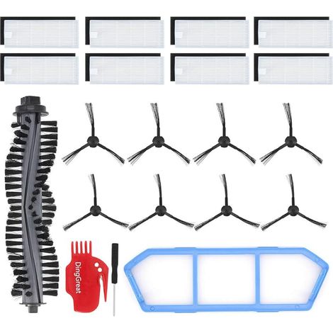 FOREHILL Kit accessoires pour ILIFE A4s Aspirateur, Kit de pièces de rechange avec 1x brosse principale, 8x filtres, 1x filtre primaire, 8x brosses latérales (1/5)