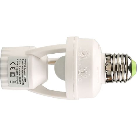 100‑240V E27 Capteur Lumières Socket 10‑300 Secondes Délai de Détection 6m Distance de Détection IR Détecteur de Mouvement Adaptateur D'ampoule (1/5)