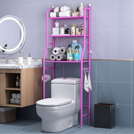 Étagère métallique 3 niveaux pour salle de bain, grande capacité, stabilité, gain d'espace, rack au sol rose pour cuisine, toilettes, machine à laver (1/3)