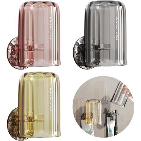 royaluxe-Porte Brosse à Dents, Lot de 3 Porte-Brosses à Dents Muraux sans Perçage, Support Brosse a Dent Murale, Multifonction pour Salle de Bain (Rose Sakura, Gris Glacé, Café Automne) (1/5)
