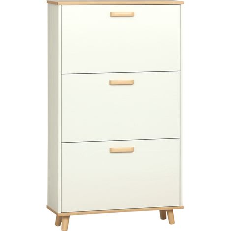 Slim Shoe Cabinet with 3 Flip Drawers and Adjustable Shelves for 12 Pairs of Shoes-Perfect Storage Solution for Hallway and Entryway in Cream White