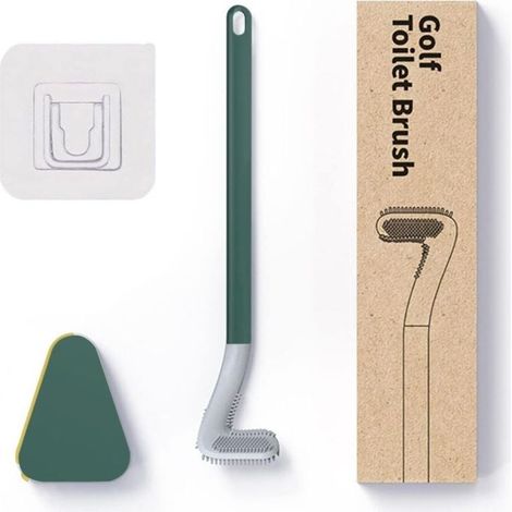 Brosse WC Silicone Manche Long avec Base Automatique Anti-Fuite Ensemble Toilette Vert (1/4)