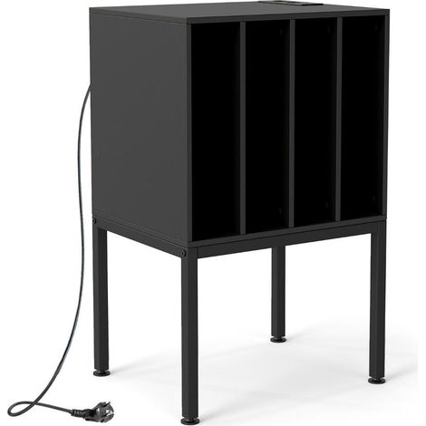 Accès Facile Meuble Tourne-Disque avec Station de Charge Support Platine Vinyle Rangement 4 Casiers 50x40x81cm Noir (1/2)