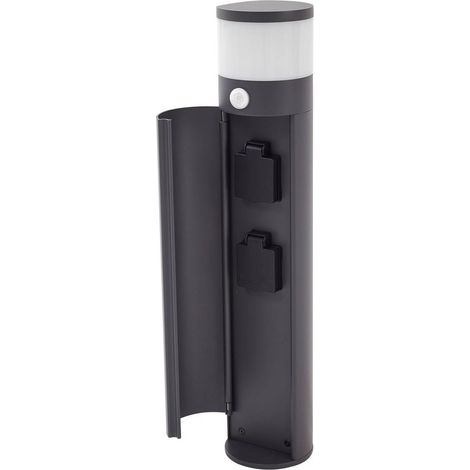 Lucande – Potelet d'extérieur Corban en aluminium – Indice de protection IP44 – Détecteur de mouvement – 2 prises de courant intégrées