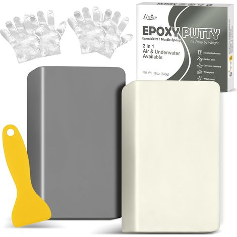 Mastic époxy - 340 g - 2 composants - Kit de réparation pour réparation de fuites de piscine, fissures, remplissage, modélisation - Pâte à modeler pour coller le métal, le plastique (Gris) (1/5)