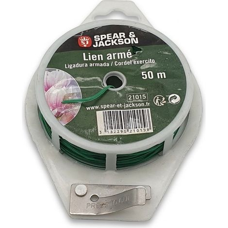 SPEAR & JACKSON - Lien armé - 50 m - Vert - Fil métallique gainé plastique - Réf 21015 - Dévidoir avec coupe-fil intégré - Voir photos pour détails (1/4)