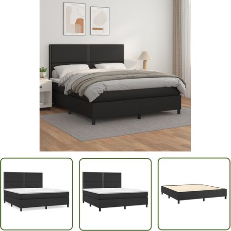 The Living Store Sommier à lattes de lit avec matelas Noir 180x200 cm Similicuir - Lit Double - Lit Plateforme - Matelas Ferme - Literie Noire - Meuble Chambre (1/5)