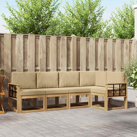 vidaXL Outdoor-Sofagarnitur mit Kissen 5 pcs Weiß und Beige (1/5)