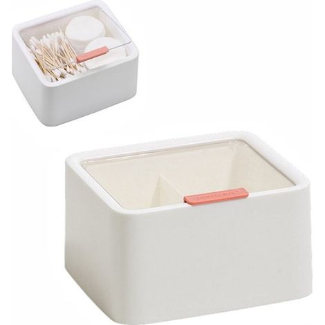 Caja para guardar bastoncillos de algodón con dos compartimentos, a prueba de polvo, caja para discos de algodón, caja de almacenamiento para el baño, 14,5138 cm (1/2)