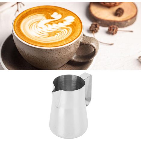 350-ml-Edelstahlbecher für Latte Art mit spitzem Ausguss, Kaffeetasse, italienische Kaffeemaschine für Latte Art, Latte-Art-Behälter, Milchaufschäumer, Silber (1/5)