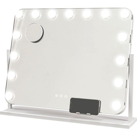 Miroir de maquillage LED lumineux avec intensité variable, grossissant, rechargeable par USB, rotation 360°, 63 x 50 cm (1/5)