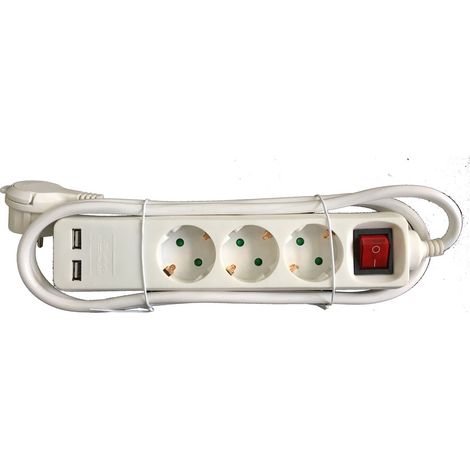 BASE TRAPANO MULTIPLA 3 PRESE + 2 SWITCH USB CAVO 1,5 M D03BKU