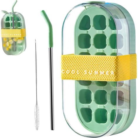 Bottiglia termica con cannuccia, 2 in 1: bottiglia d'acqua, vaschetta per cubetti di ghiaccio con coperchio e vassoio, facile da sganciare, bollitore portatile piatto ideale per l'estate o per i viagg