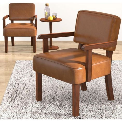 2er Set Lounge Sessel mit Tisch, braunes Kunstleder, Relaxsessel mit Armlehnen (1/5)