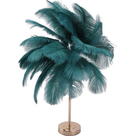 Lampe de table décorative avec 30 plumes, rechargeable par USB, écran tactile, batterie intégrée, vert foncé. (1/5)