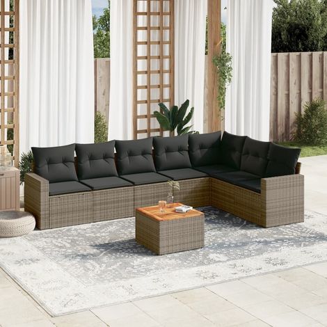 Salon de jardin 8 pièces avec coussins gris en résine tressée et table en bois d’acacia, 68.4kg - PANGIVO (1/5)