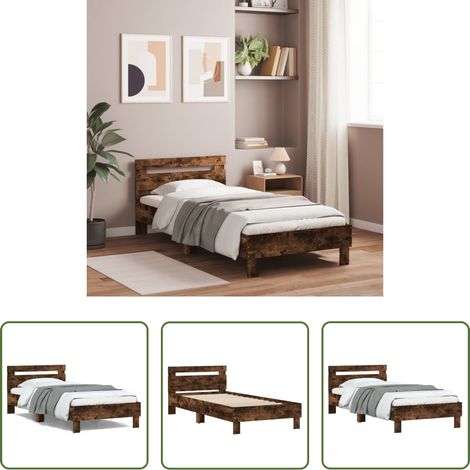 Tête de lit chêne - Cadre de lit sans matelas avec tête de lit chêne fumé 100x200cm (1/5)
