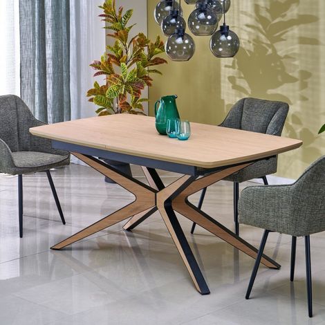 Table à manger extensible bois et noir 160 / 220 cm NEMO (1/5)