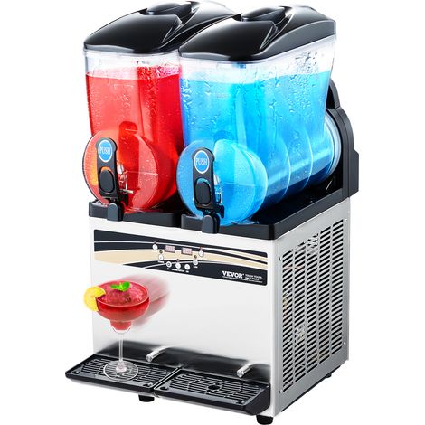 VEVOR Machine a Granite avec Reservoirs 2x15 L, Machine a Boissons Glacees en Acier Inoxydable, Distributeur de Boissons Frappees Granitas Margarita Smoothie, pour Maison Restaurants Cafes Bars