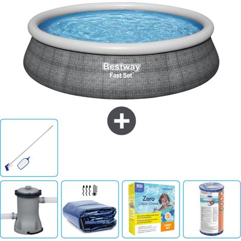 Piscine gonflable ronde Bestway à réglage rapide - Imprimé rotin - 457 x 84 cm - Comprend des Accessoires CB20 (1/5)