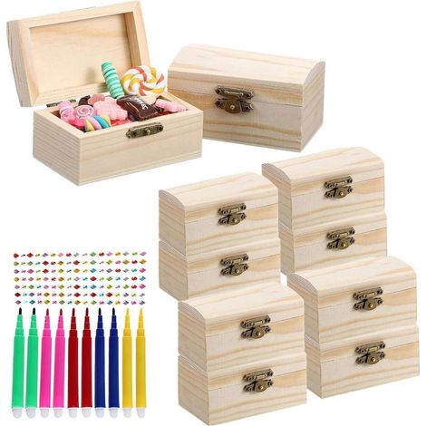 10er Set Holzkisten mit Deckel, Mini Schatzkisten zum Bemalen & Aufbewahren, DIY Bastelset (1/4)