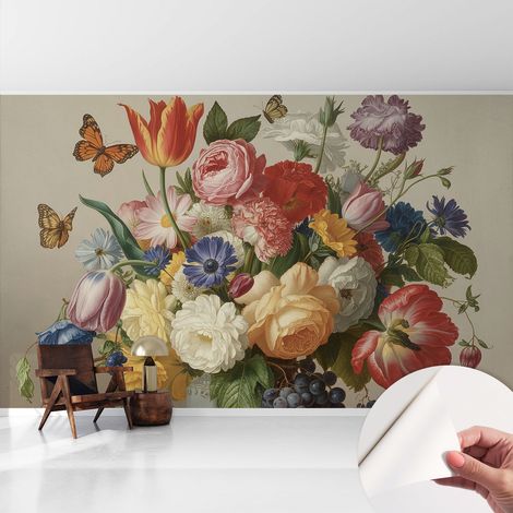 Papier peint autocollant avec imprimé pour décoration intérieure pour rénovation a motif Fleurs et papillons 416x254 cm (1/5)