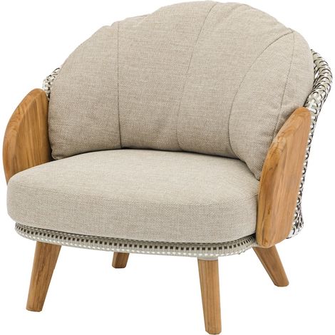 PROLOISIRS Fauteuil lounge - IBISCUS - Teck FSC 100% / Wicker - Coussins crème